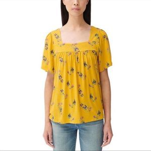 Lucky Brand Mustard Floral Flutter Sleeves Top Size Large